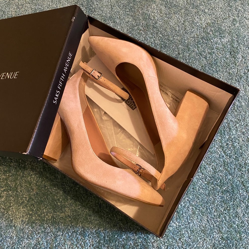 Saks 5th Avenue Blush Pink Suede Block Heels